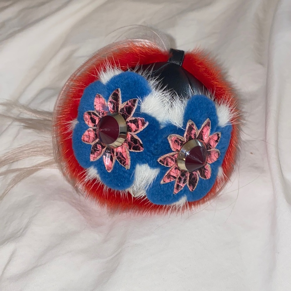 FENDI Fox Fur Monster Flowery Mini Bag Bug Charm Brick Red Multicolor